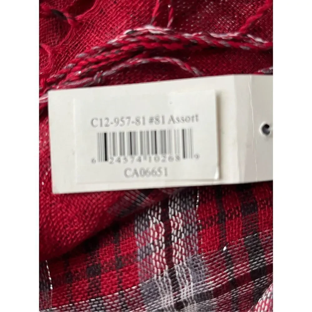 Brand New Bochi Accessories Women’s One Size Red Plaid Fringe Scarf Wrap